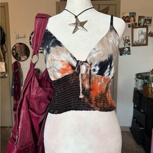 ✿₊⁺ orange & black tie-dye string tank top ₊⁺✿